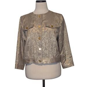 Ruby Rd Women's 8 Box Jacket Metallic Gold Snake Print Button Front 3/4 Sleeve